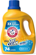 ARM & HAMMER Plus OxiClean Ultra Stain Fighters Liquid Laundry Detergent, Stain Remover for Clothes, Fresh Scent, 74 Loads, 96.2