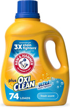 ARM & HAMMER Plus OxiClean Ultra Stain Fighters Liquid Laundry Detergent, Stain Remover for Clothes, Fresh Scent, 74 Loads, 96.2