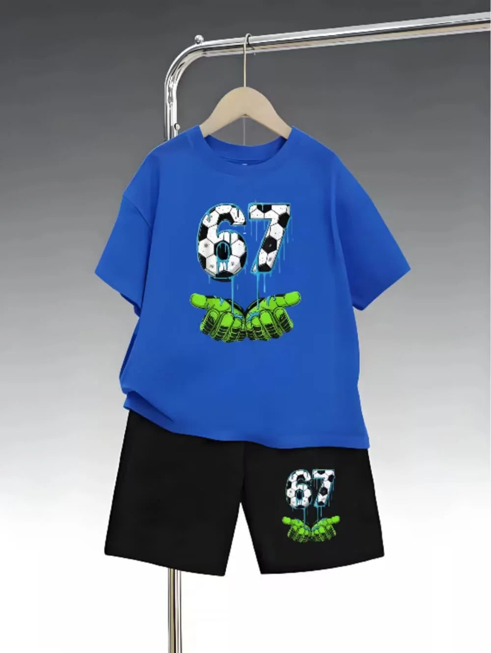 2026 Summer Boys Two-Piece Set Funny 67 Meme Digital Print T-Shirt + Pants Set Casual Street Style Outfit Fashion Kids Clothes