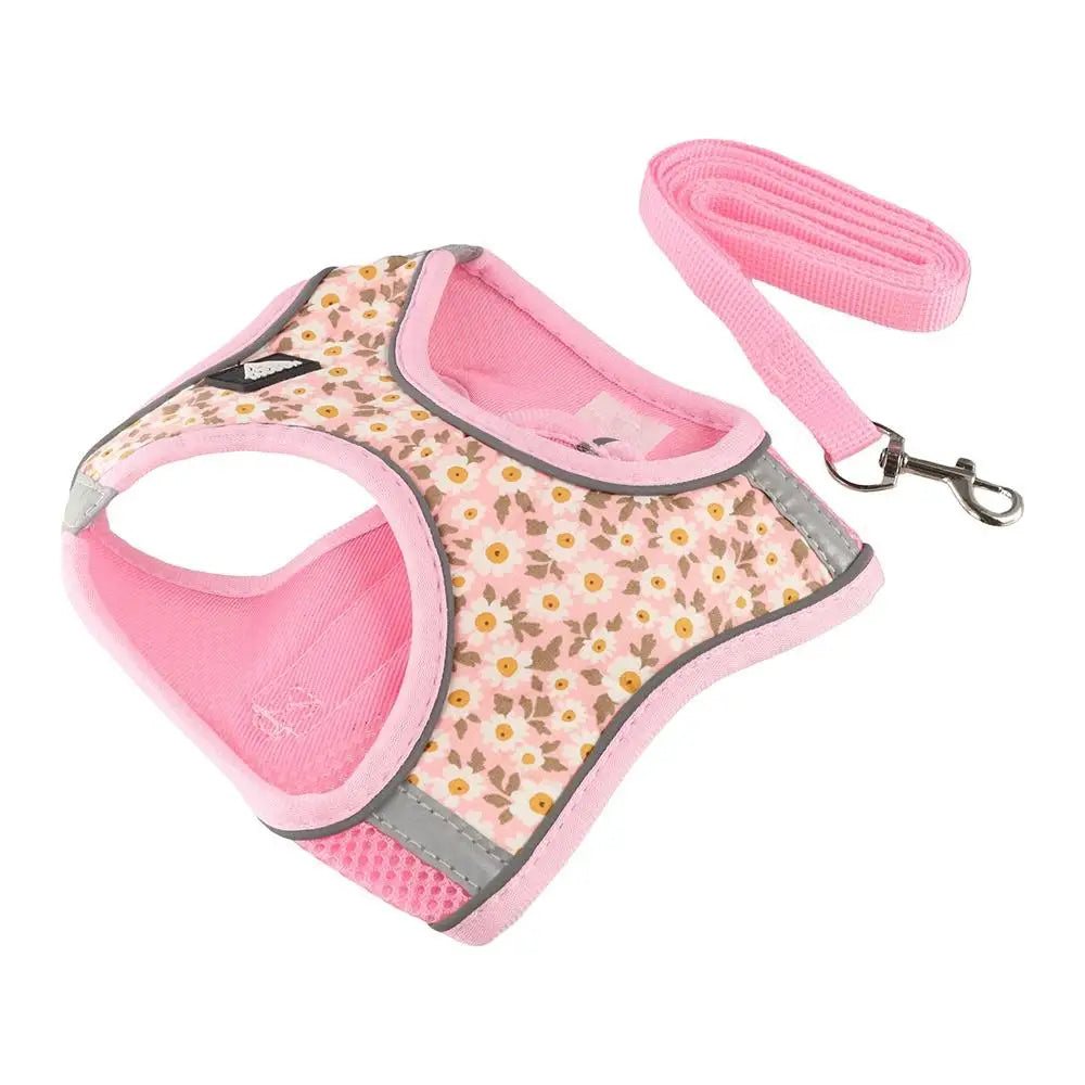 Cat Accessories Floral Pet Harness Anti Escape Meash Cat Chest Strap Adjustable No Pull Dog Leash Set Small Dogs