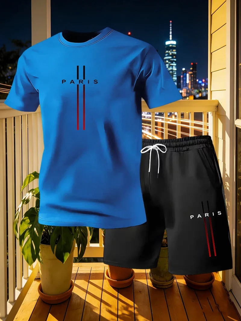 Summer Men's Sportswear Set Short Sleeve T-shirt and Pants Casual 2-piece Set Running and Fitness Sportswear