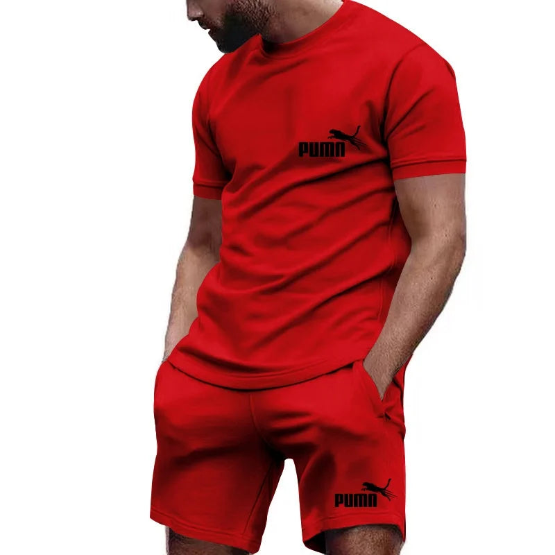 2026 Summer Men's Fashion Casual T-shirt Shorts Set Breathable Jogging Sports Two Piece Set Solid Color T-shirt Set