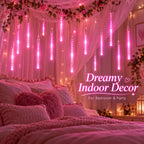 USB Pink Meteor Shower Lights Falling Rain Icicle LED Tube Fairy String Lights for Wedding Birthday  Window Christmas Decor