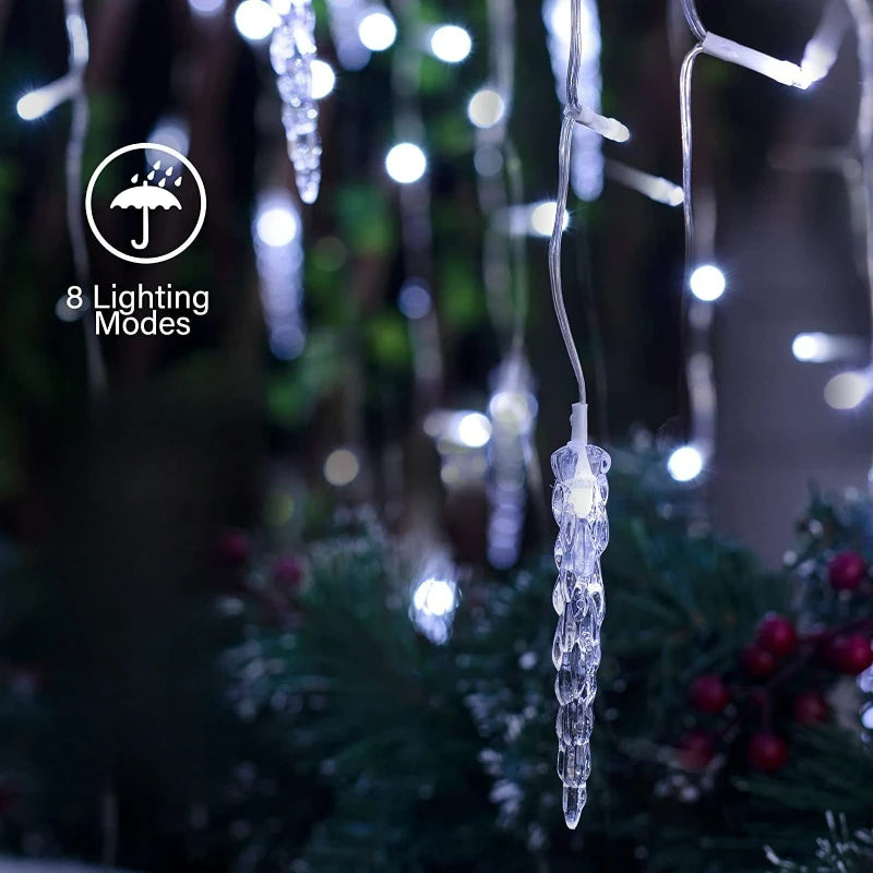 LED Solar   Icicle Curtain String Lights Droop Outdoor Garden Wedding Light New Year Droop 0.5M 0.6M 0.7M Christmas Decoration