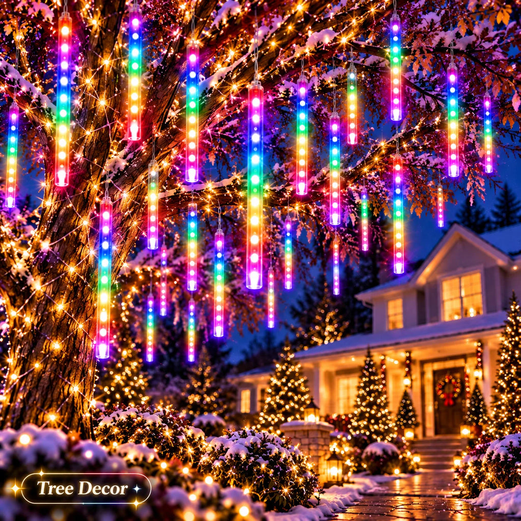 Christmas Lights USB Meteor Shower Falling Rain Icicle Fairy String Lights for New Year Birthday Wedding Party Decor