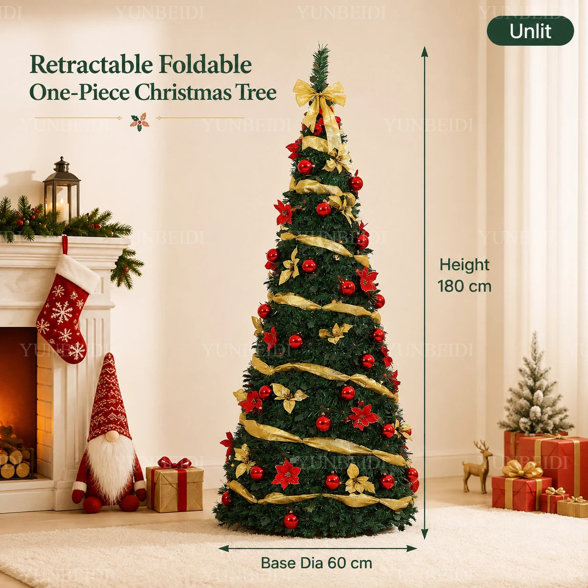Foldable Christmas Tree with LED Lights Decoration Accessories Integrated Artificial Christmas Tree 1.5M To 2.1M for Home Decor