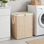 JHK 90L Wicker Laundry Hampers with Lid Woven Clothes Hamper with Side Handles Sturdy Steel Frame Removable Liner Foldable Rattan Laundry Basket For Home