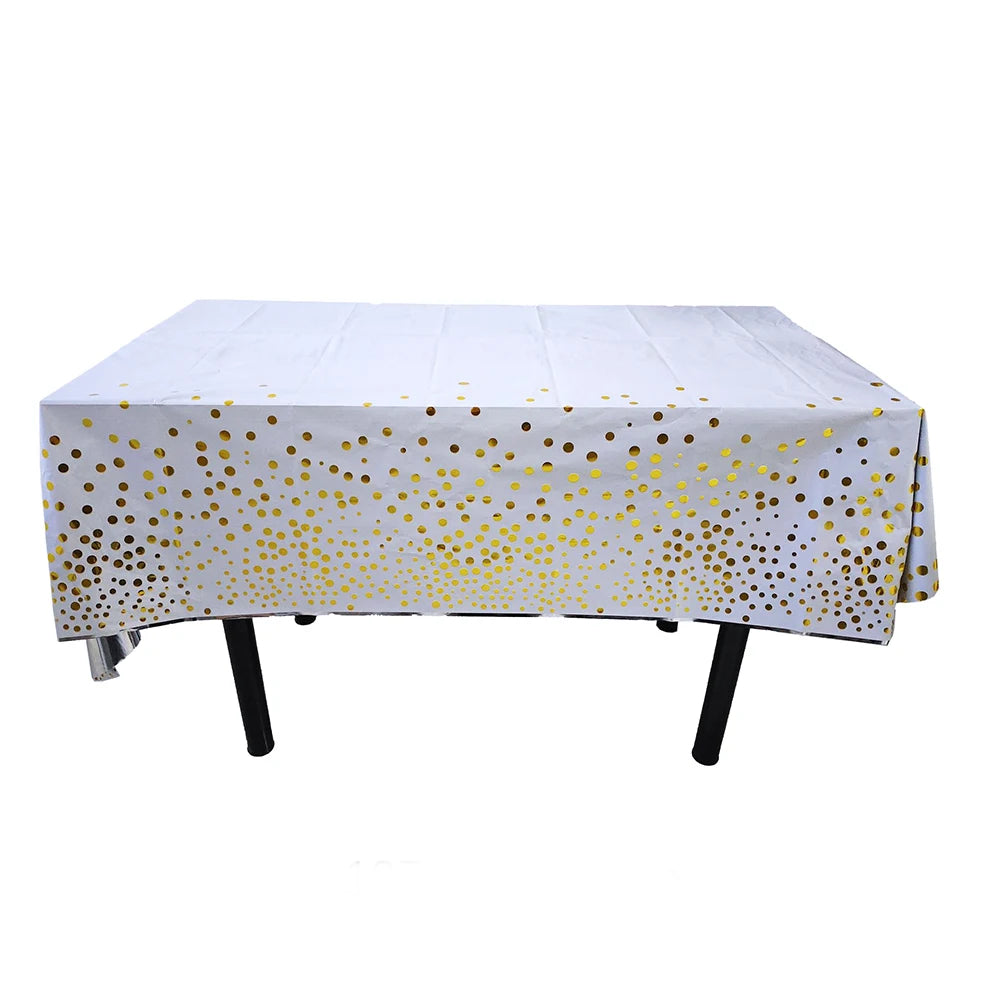 Gold Dot Disposable Tablecloths Plastic White Black Tablecloths for Birthday Wedding Party Waterproof Rectangle Desk Table Cover