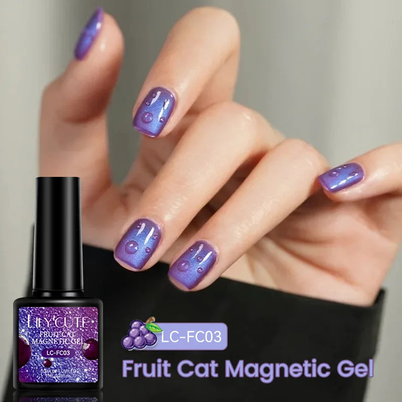 LILYCUTE 7ml Fruit Grape Purple Cat Magnetic Gel Nail Polish Vernis Semi Permanent Soak Off Colorful Gel Polish Nails Supplies