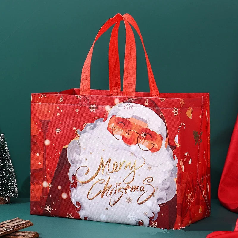 New Year Christmas Non-Woven Fabric Tote Bags Candy Gift Packaging Santa Claus Kid Holiday Happy Year Party Favors Gift Bag 2024