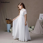 Dideyttawl Customized White High Neck Chiffon First Communion Dresses Lace Junior Bridesmaid Gown Concert Birthday Party