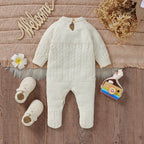 Newborn Baby Romper Long Sleeve Knit Infant Boy Girl Jumpsuit Fashion Solid Overalls Toddler Clothes 0-9M Foot Wrapped Warm Fall