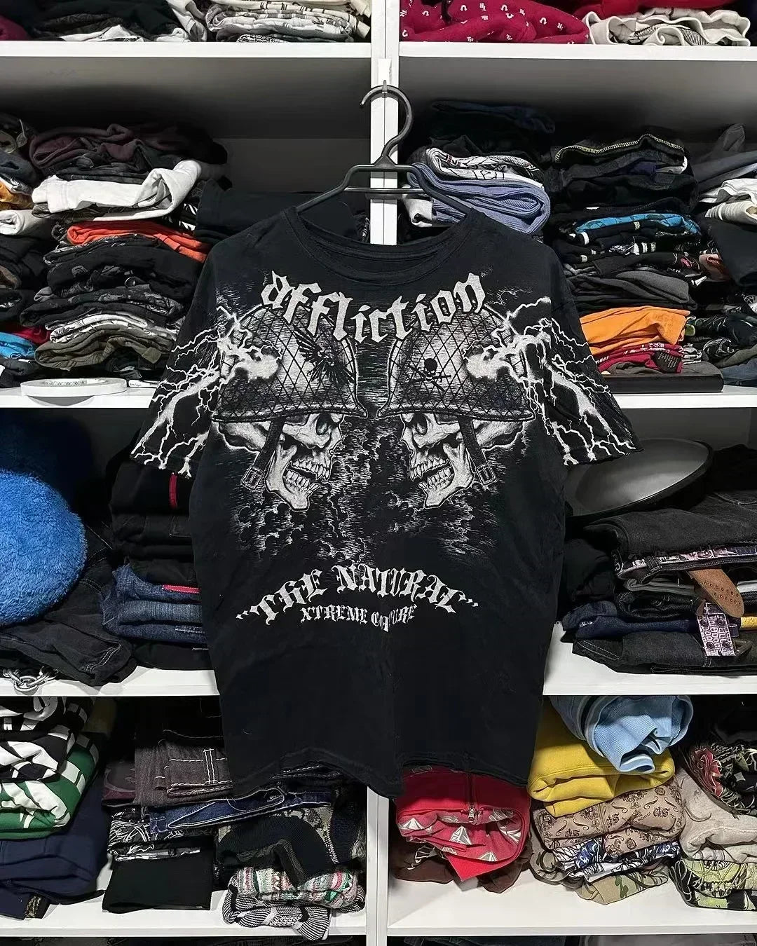 2000s affliction T-shirt Vintage Clothing Punk Hip Hop Graphic Print Oversized T shirt Men Round Neck Cotton Short Sleeve Tops