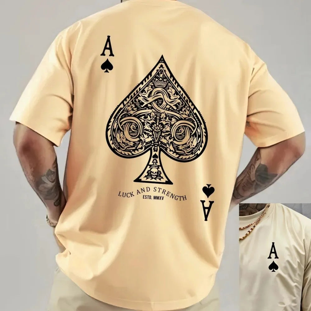 European and American Men's Summer New Poker Print Soft and Breathable Round Neck T-Shirt Outdoor Casual Top