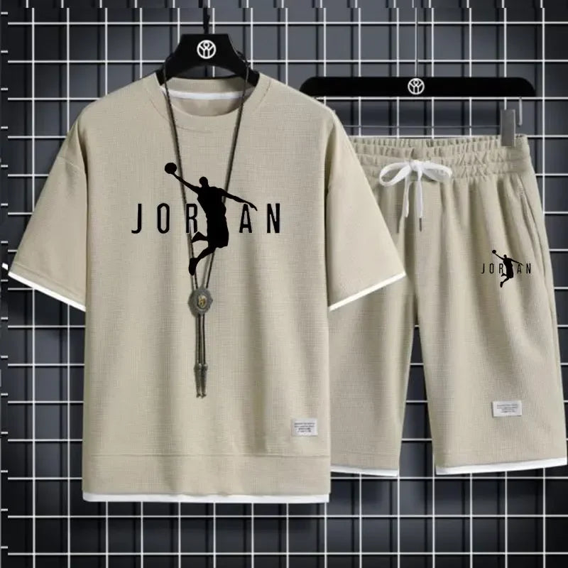 New 2026 summer men's short-sleeved T-shirt and shorts sportswear set, fashionable outdoor casual men's home wear 2-piece set