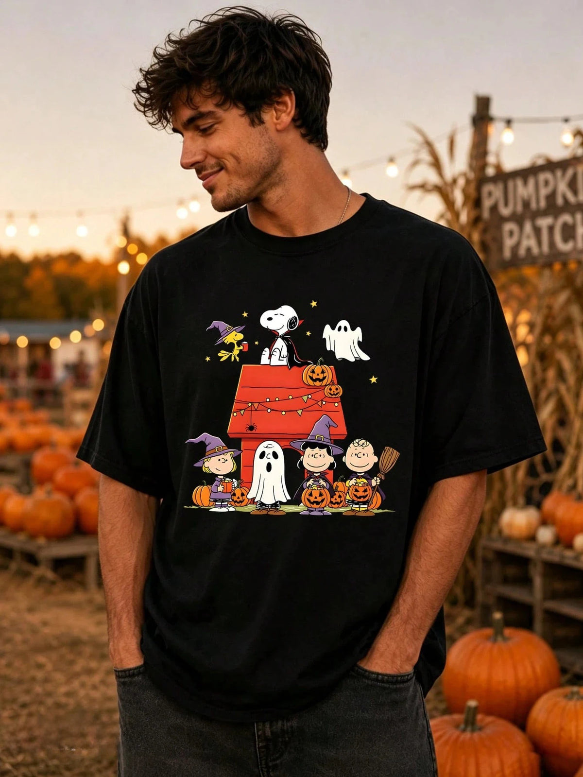 Halloween Snoopy Pumpkin Print Summer Short Sleeve T Shirt Unisex Adult Kids Casual Outfit For Boys Girls Summer Daily Wear