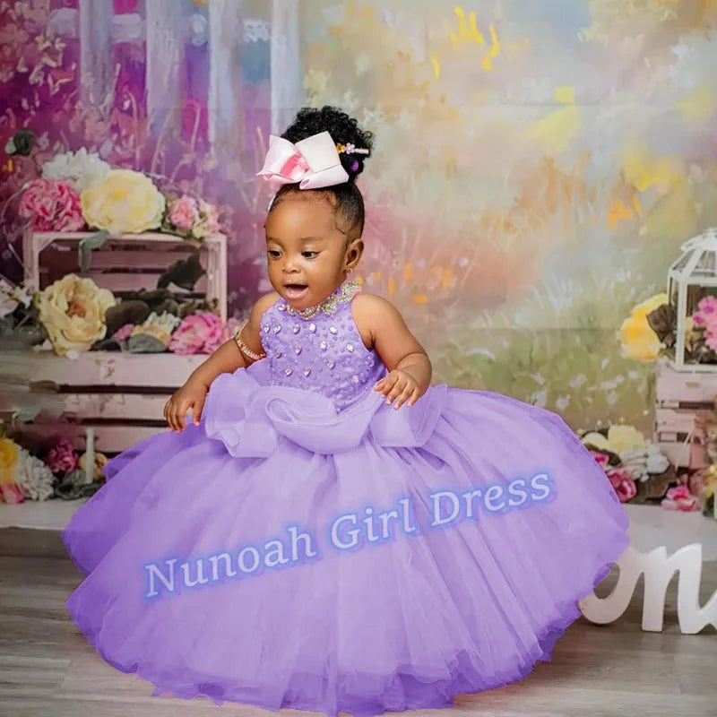Pink Flower Girl Dresses for Wedding Crystal Sleeveless Sequins Girl Kids Birthday Party First Holy Communion Gowns Customized