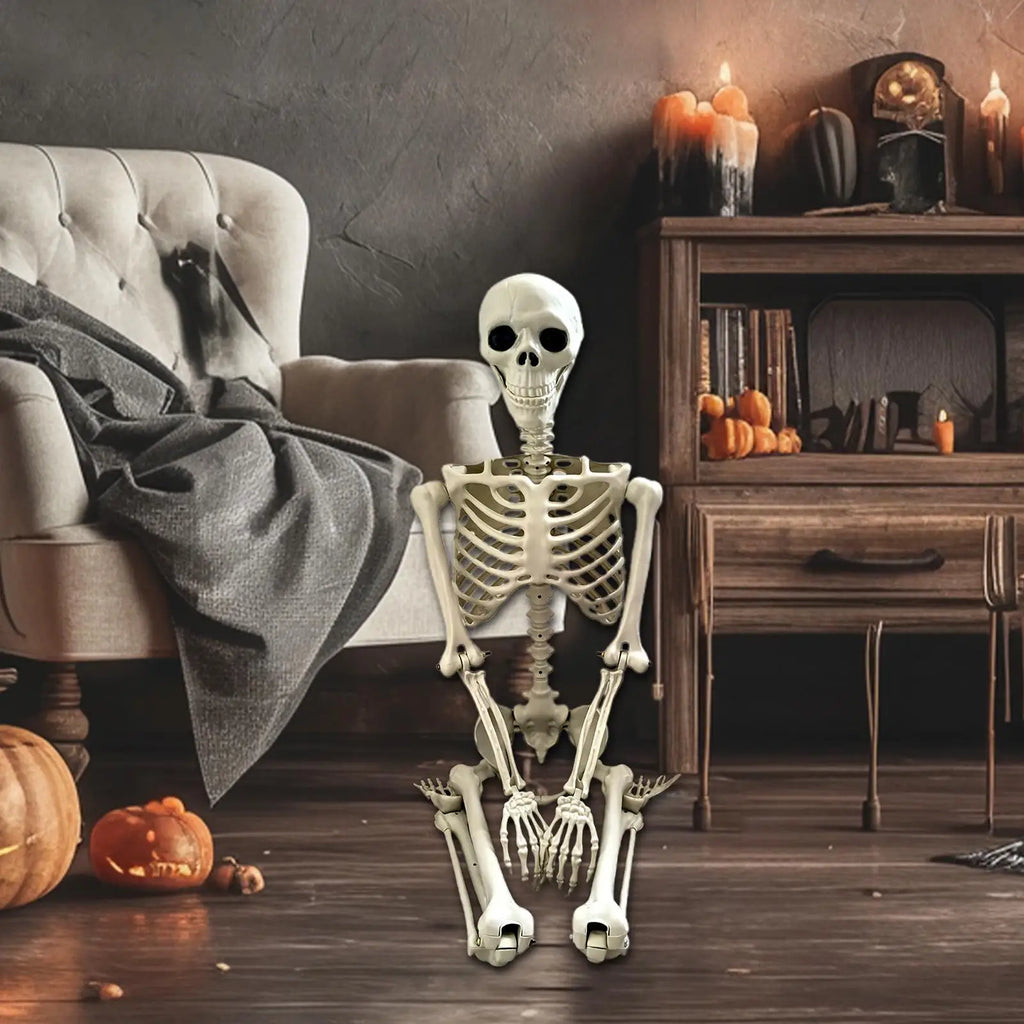 Halloween Realistic Body Bones Life Size Human Skeleton With Posable Joints Simulation Skull Ornament Haunted House Horror Props