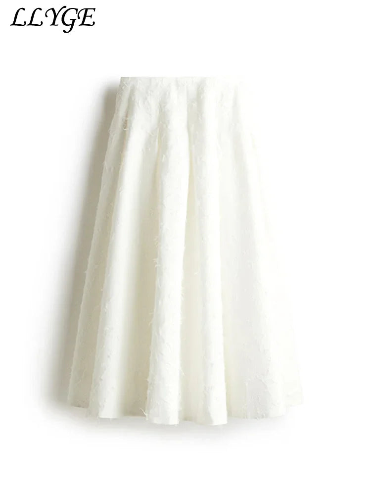 Elegant Fringe Skirts Sets 2 Pieces Women Lapel Buttons Long Sleeve Blouses Pleated A-line Long Skirts 2025 Summer Chic Outfits