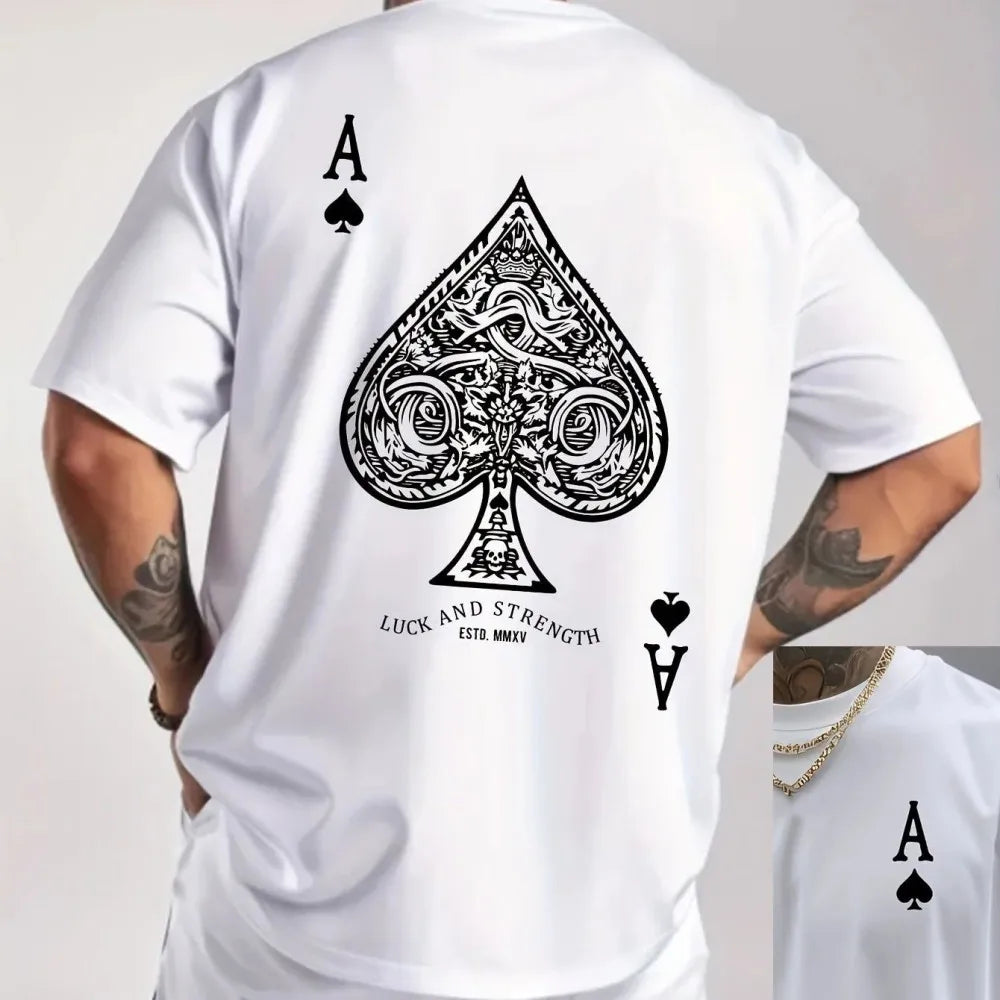 European and American Men's Summer New Poker Print Soft and Breathable Round Neck T-Shirt Outdoor Casual Top