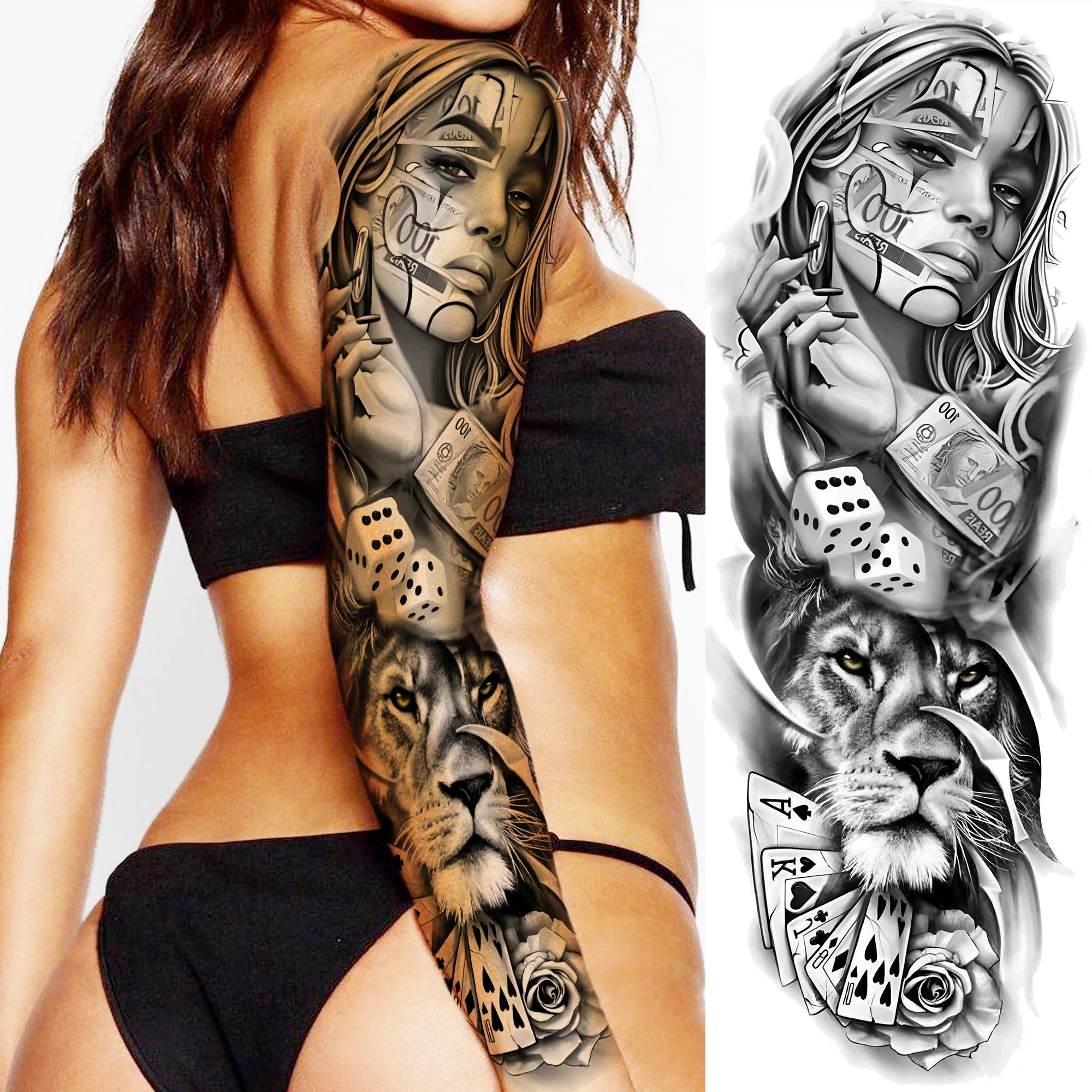 1 Sheet Full Arm Leg Robber Joker Gangster Temporary Tattoos Long Large Bad Guy Nun Fake Tattoo Sleeve Waterproof  Tatoo Sticker