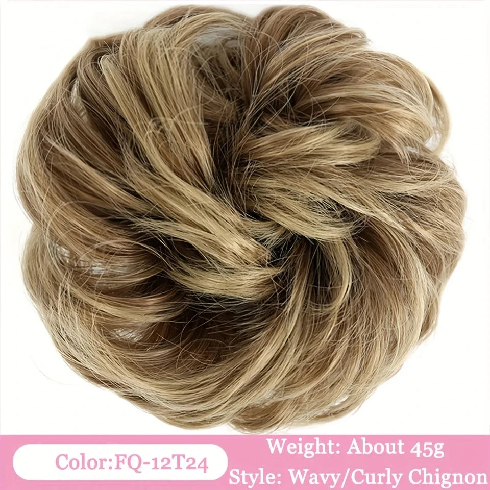 OLACA Synthetic Hair Bun Bands Blonde Black Messy Curly Chignon Donut Updo Scrunchies Fake Hair Pieces For Women Hair Extensions