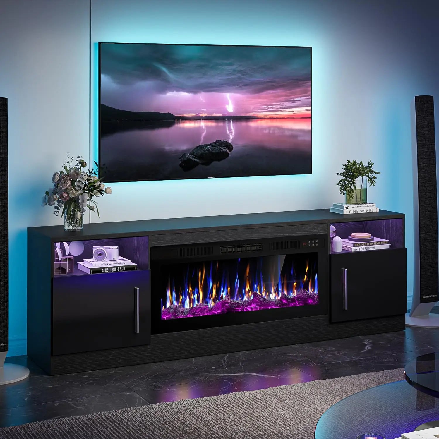 VITESSE Fireplace with TV Stand 36" inch Electric Fireplace Up to 80" TVs, LED Light Entertainment Center, 70" Modern Wood High