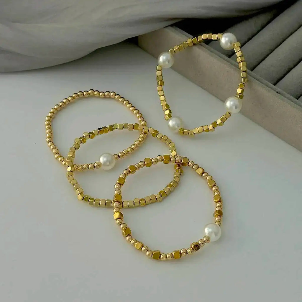 IngeSight.Z 4 Pcs/Set Bohemian Imitation Pearl CCB Beaded Bracelets Women Vintage Handmade Stretch Bangle Couple Trendy Jewelry