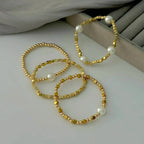 IngeSight.Z 4 Pcs/Set Bohemian Imitation Pearl CCB Beaded Bracelets Women Vintage Handmade Stretch Bangle Couple Trendy Jewelry