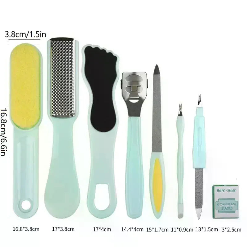 8pcs/Set Pedicure Kit Stainless Foot Care Tools Callus Remover Scraper Pedicure Rasp Tools Manicure Nails