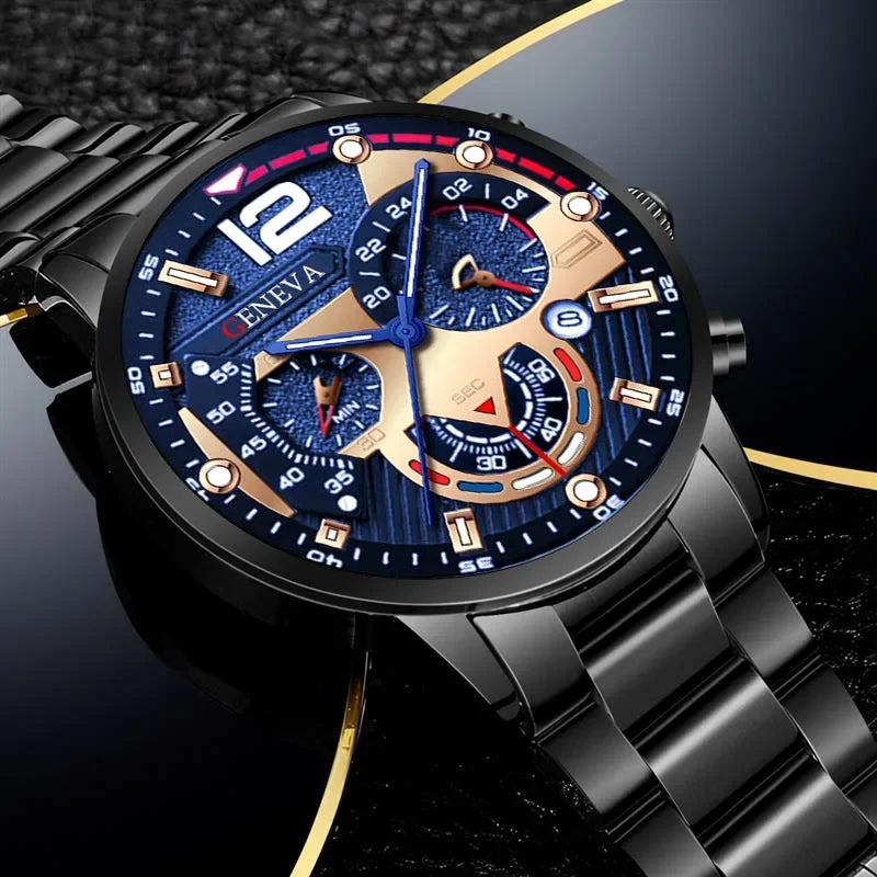 NEWFashion Mens Stainless Steel Watches Luxury Quartz Wristwatch Calendar Luminous Clock Men Business Casual Watch Reloj Hombre