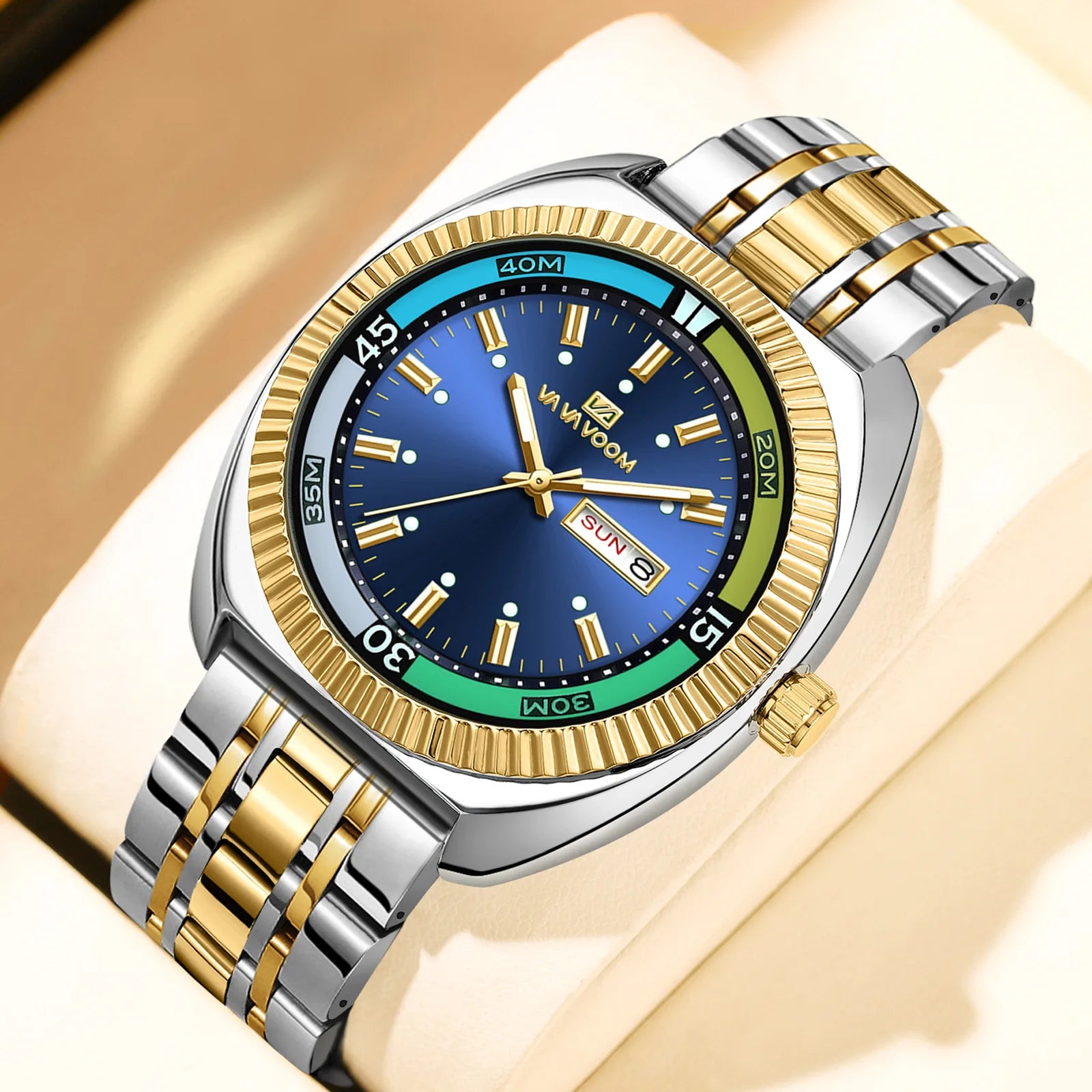 New Gear Ring Steel Strip Watch For Men Doubles Calendar Night light Large Dial Waterproof Male Fashion Quartz Clock Watches