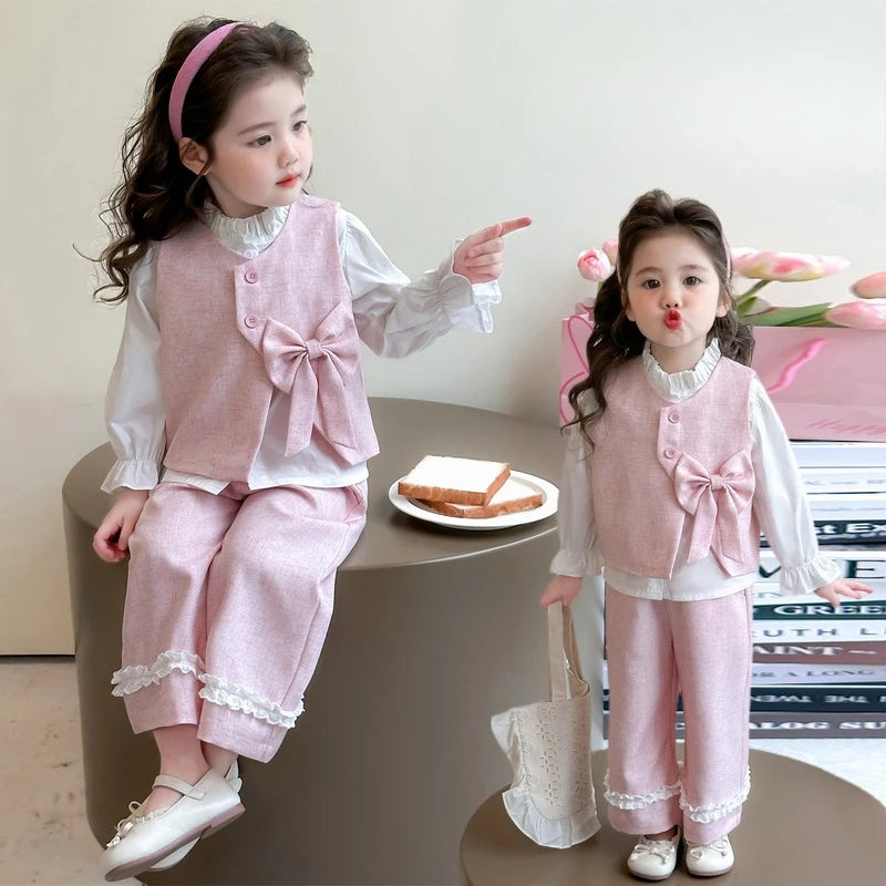 Girls Clothing Sets Fashion Children Vest +Shirts+Pants Three-piece Set Kids Princess Suit  Spring Autumn 2025 New