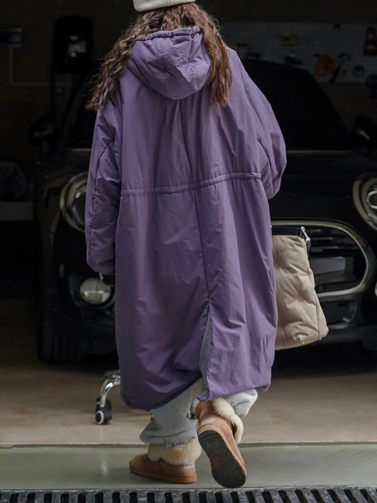 [EAM] Black Big Size Long Cotton-padded Coat Long Sleeve Loose Fit Women Parkas Fashion Tide New Autumn Winter 2026 1DH2804