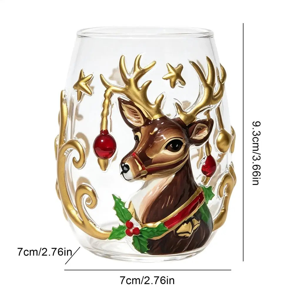 Wine Glasses Shiny Lead-Proof Seasonal Decoration Christmas 3D Santa Drink Glass for Tea Juice Cocktail Water Soda Beer Milk