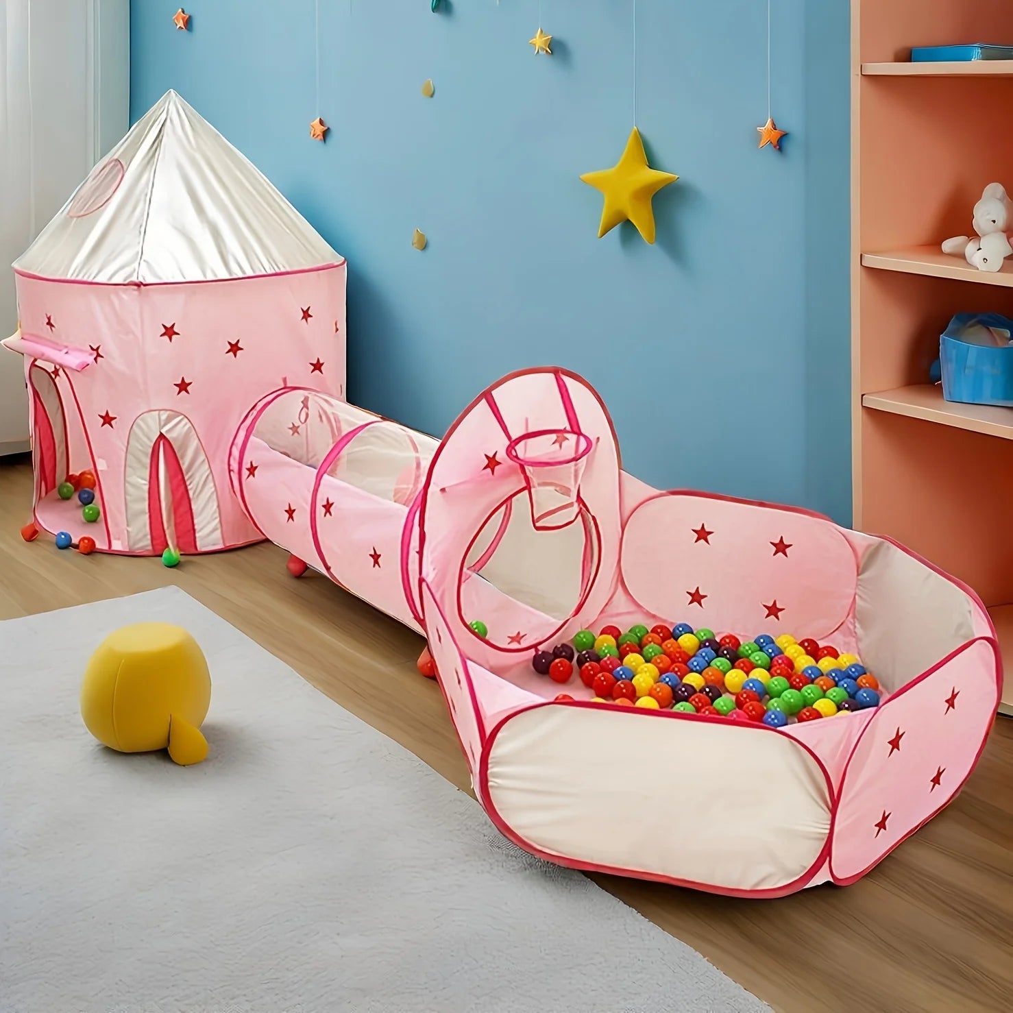 Children's Multi-functional Play Tent Set: Integrated Crawling Tunnel, Ball Pit, and Pop-up Playhouse for Boys Girls; Ideal Gift for Indoor and Outdoor Use (Colorful Balls Not Included)