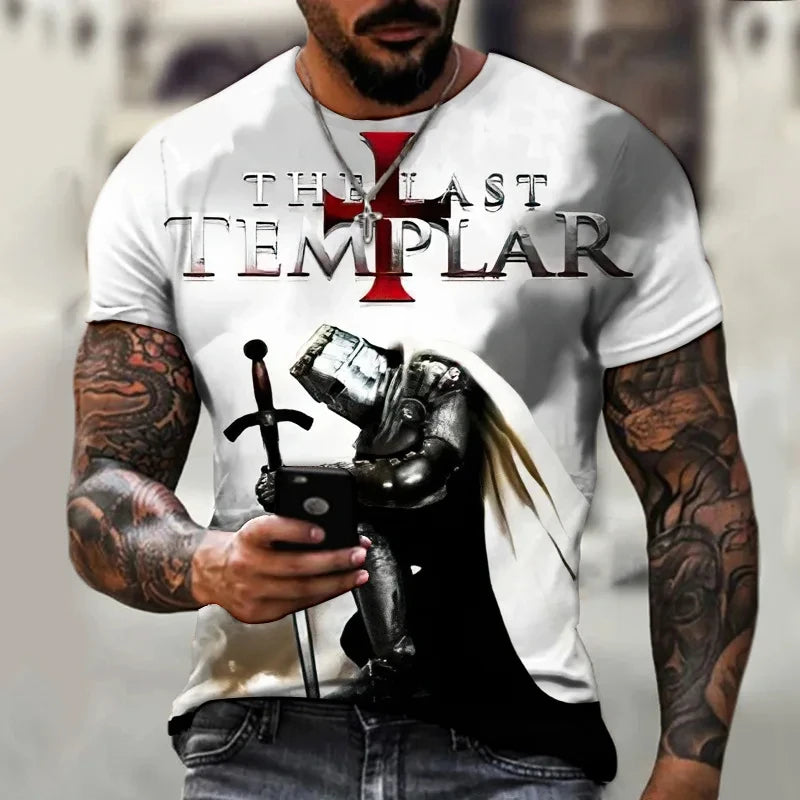 Summer Fashion Templar 3D Printed Men's T-Shirt Street Harajuku Cross TShirt For Men Short Sleeve Oversized Tshirt Vintage Top