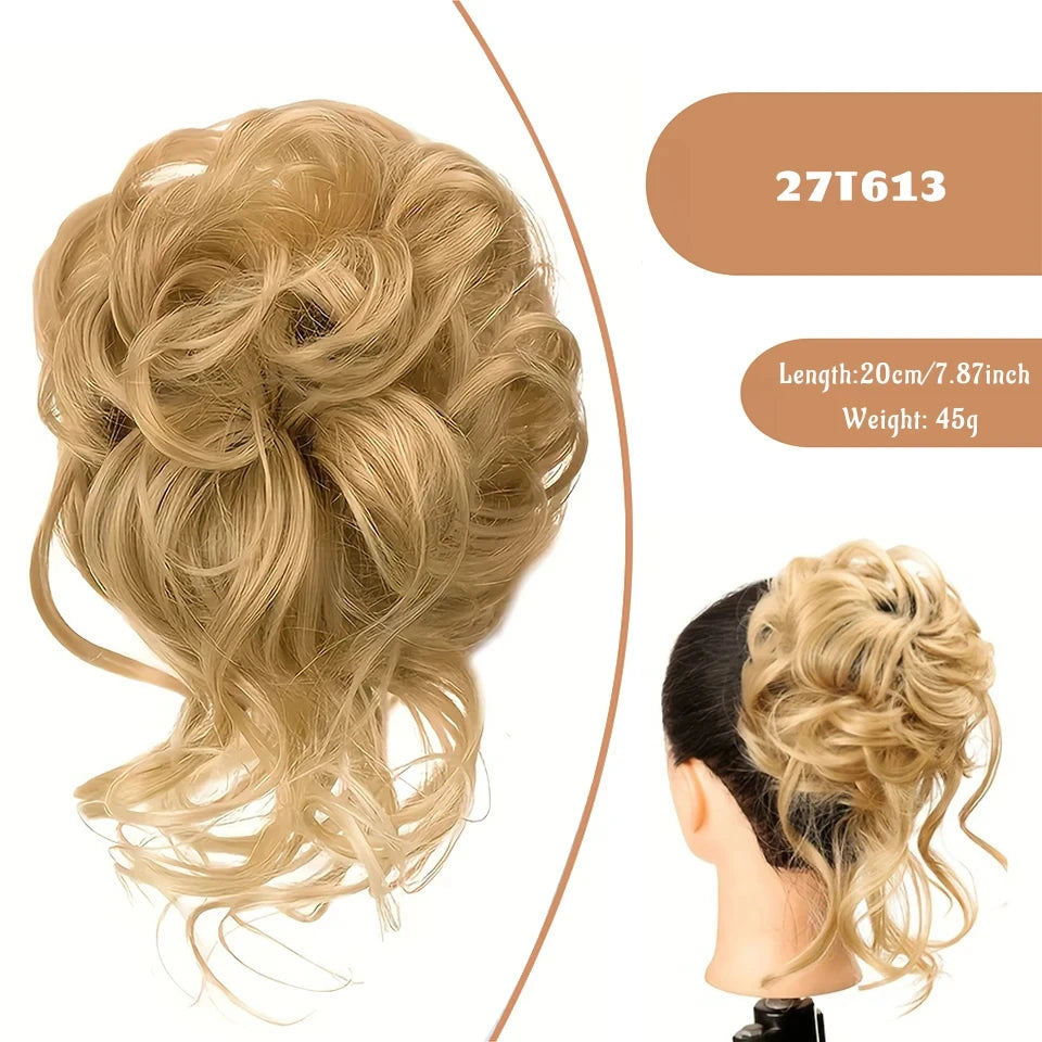 OLACA Synthetic Hair Bun Bands Blonde Black Messy Curly Chignon Donut Updo Scrunchies Fake Hair Pieces For Women Hair Extensions