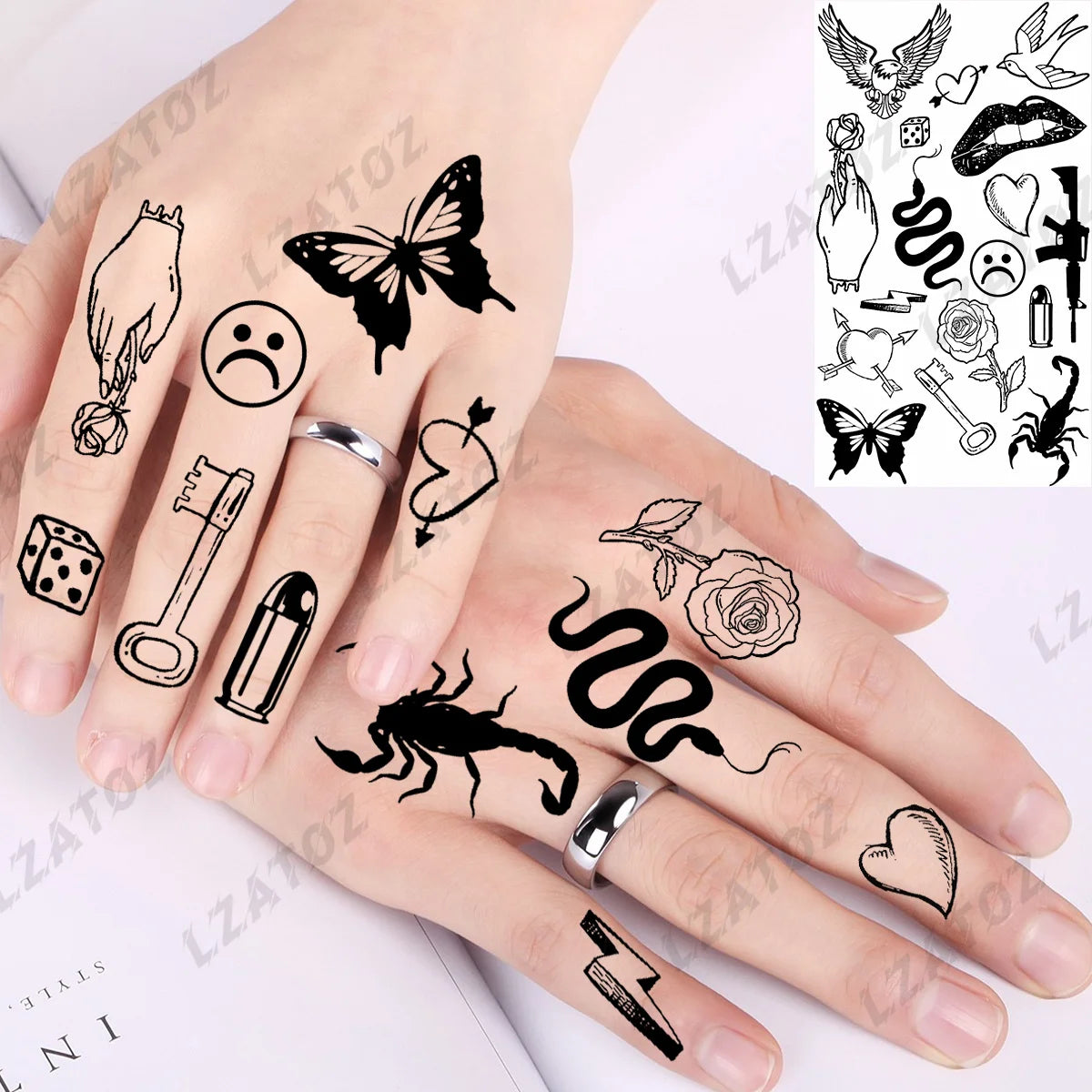 Realistic Eye Flower Temporary Tattoos For Woman Adults Rose Butterfly Tiny Fake Tattoo Sticker 3D Finger Waterproof Tatoos