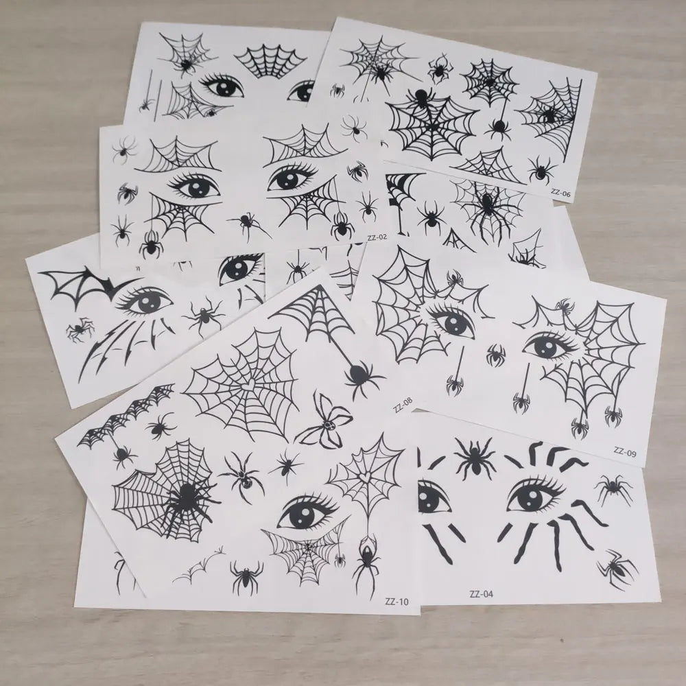 10 Sheets Halloween Eyebrow Stickers Spider Web Tattoo Stickers Body Makeup Waterproof Temporary Tattoo Halloween Fake Tattoo