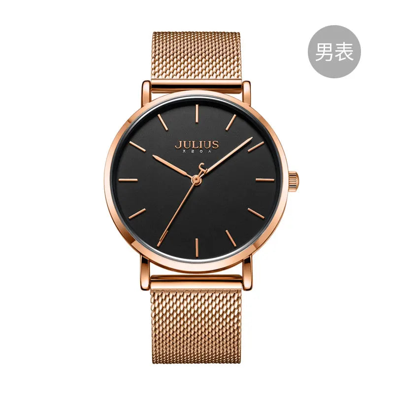 New Thin Julius Men's Watch Women's Watch Couple Lovers Clock Fashion Hours Stainless Steel Simple Boy Girl Birthday Gift Box