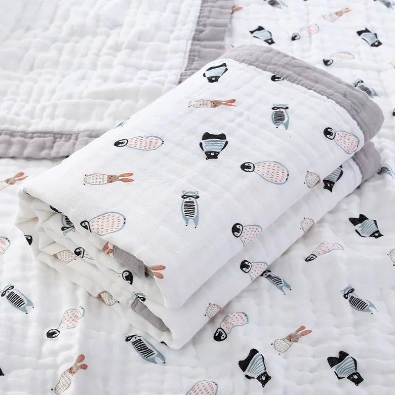 Baby Blankets 6 Layers 100% Cotton Gauze Breathable Infant Wrap Soft Absorbent Newborn Swaddle Blankets Cartoon Baby Bath Towel
