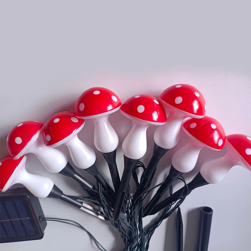 LED Fairy Mushroom Solar Lawn Lights Waterproof 8modes Garden Solar Ground Light String for Courtyard Street Patio Path Decor