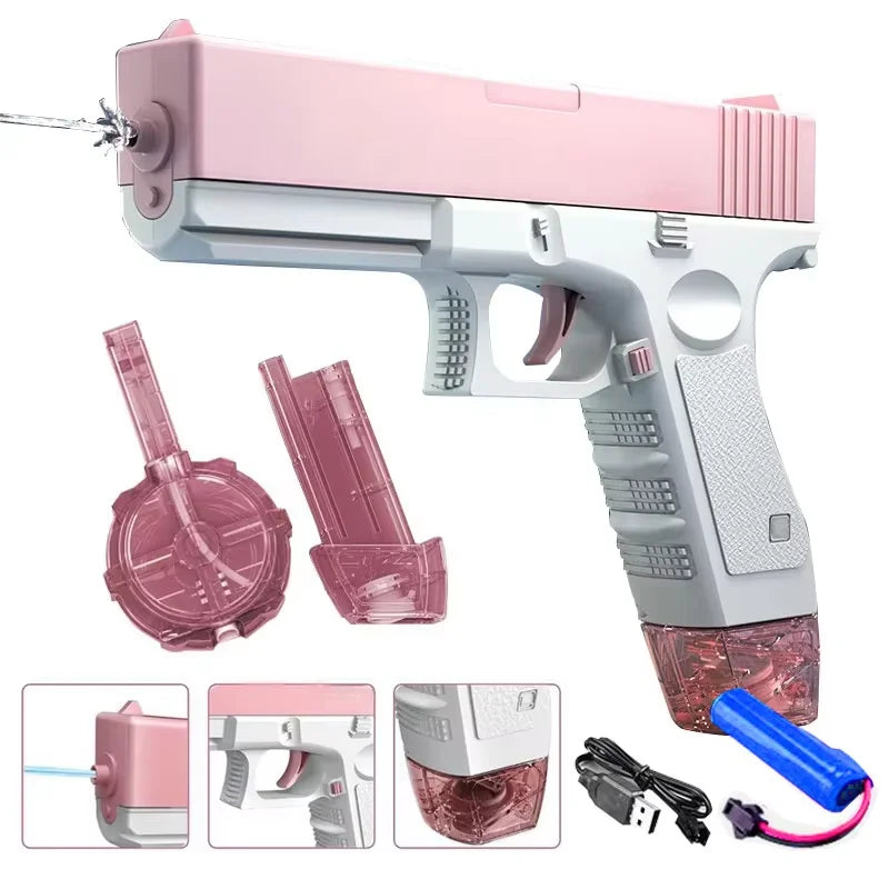 Electric Water Gun Rechargeable Automatic & Manual Spray Gun Capacity Range Up to 32 FT Range for Adults & Kids