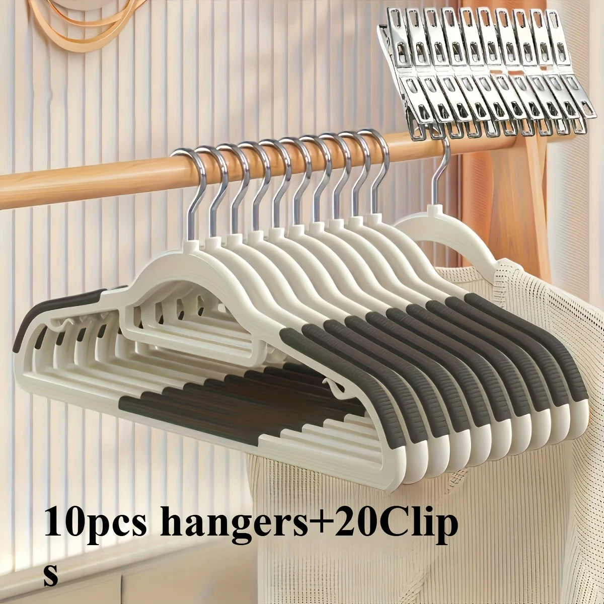 30pcs（10 hangers+20 clips） Anti Slip Hangers Set - Heavy Duty Velvet Clothing Hangers for Wardrobe, Multiple Colors