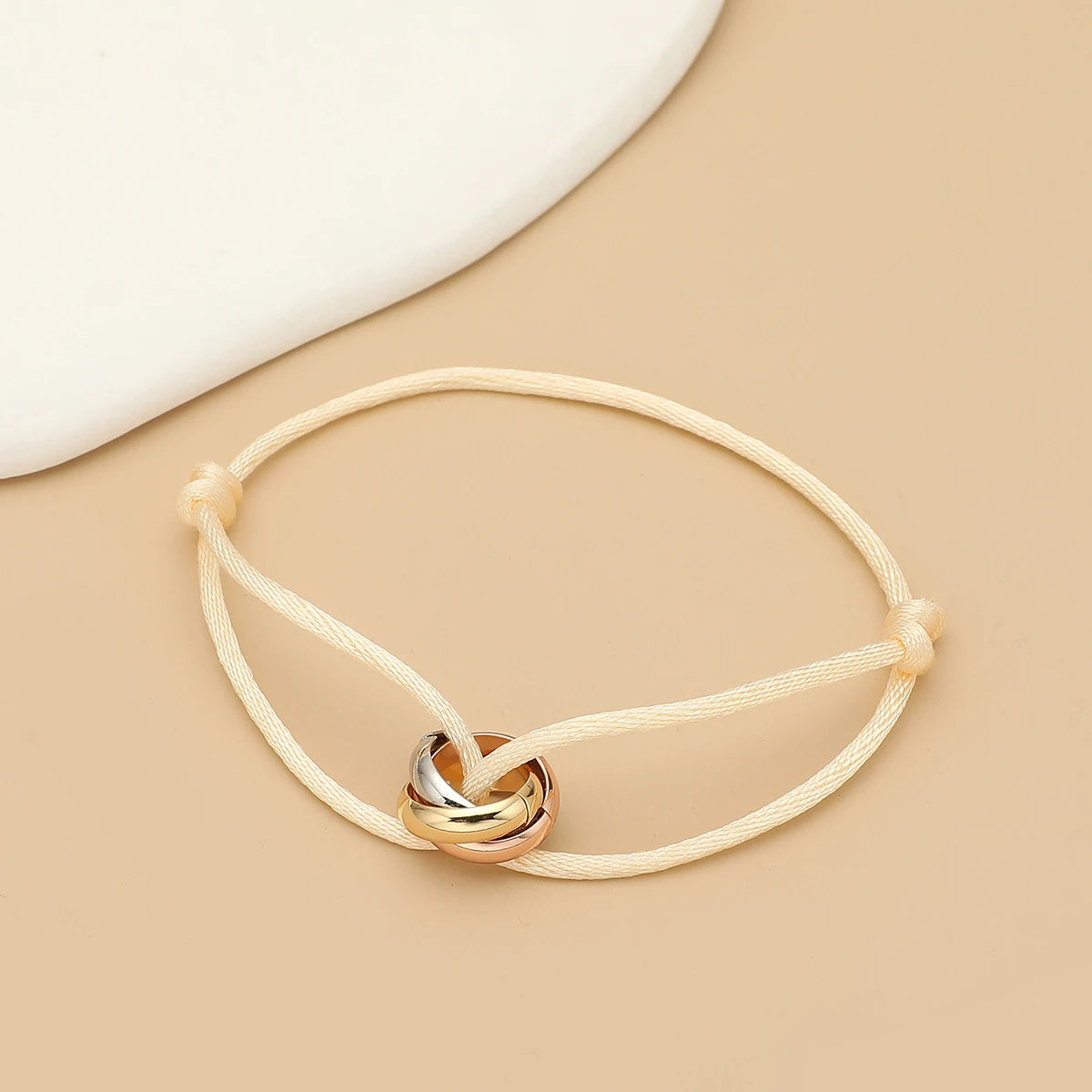 Simple Fashion Unisex Bracelet 3 Metal Round Circle Accessory Adjustable Men's Rope Bracelet for Women Jewelry Gifts