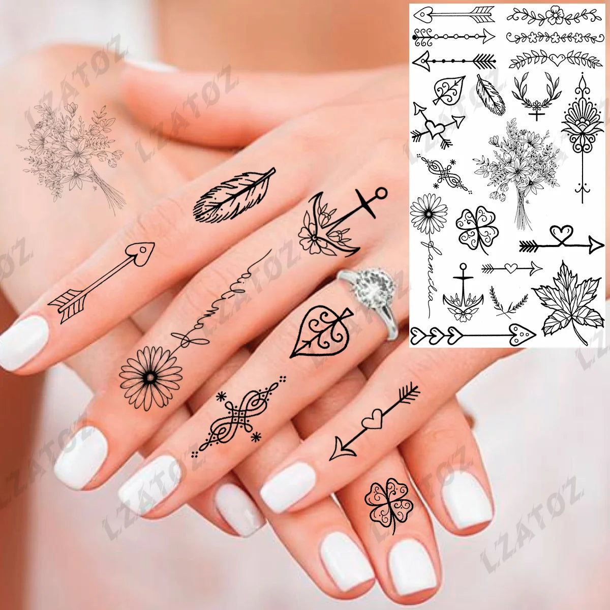 Realistic Eye Flower Temporary Tattoos For Woman Adults Rose Butterfly Tiny Fake Tattoo Sticker 3D Finger Waterproof Tatoos
