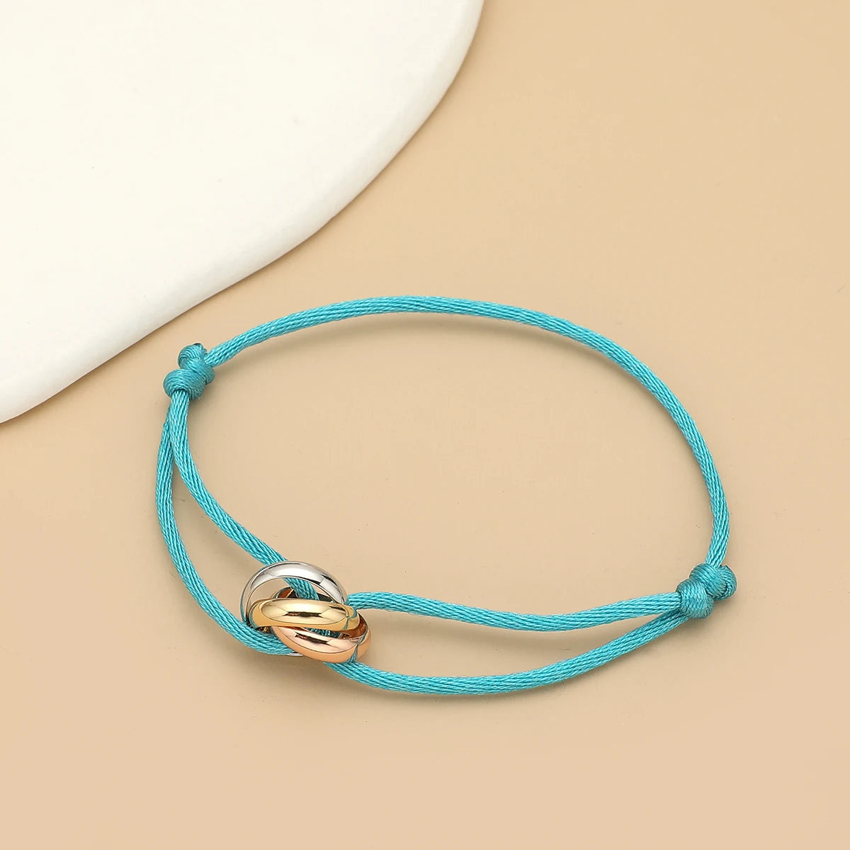 Simple Fashion Unisex Bracelet 3 Metal Round Circle Accessory Adjustable Men's Rope Bracelet for Women Jewelry Gifts