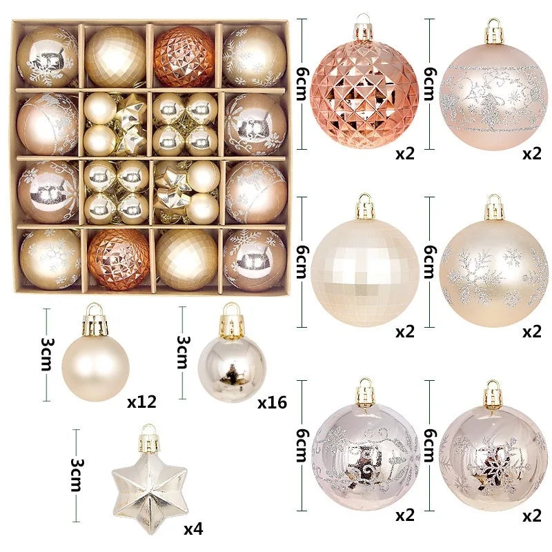 44Pcs 3/6CM Merry Christmas Decoration Ball Christmas Tree Topper Pendant for Home Decor New Year 2026 Navidad Gifts Supplies