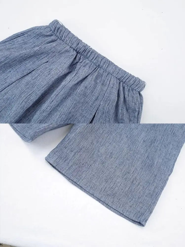 Teens Girls 2-piece Set 2025 Children's Clothing Summer New Set Outfits Baby Korean Slim Top and Blue Wide Leg Pants Casual Set